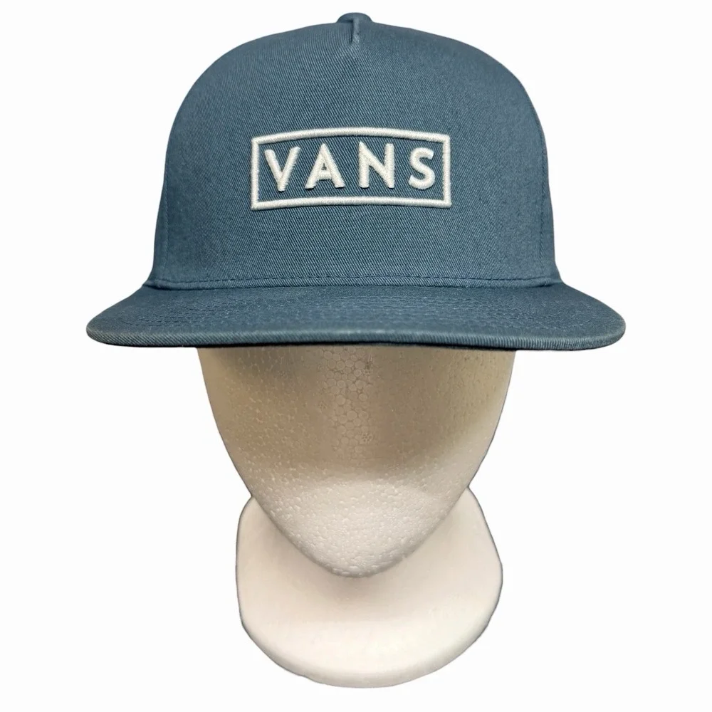 Vans Snapback Hat Blue Flat Bill Cap Embroidered Logo One Size Adjustable